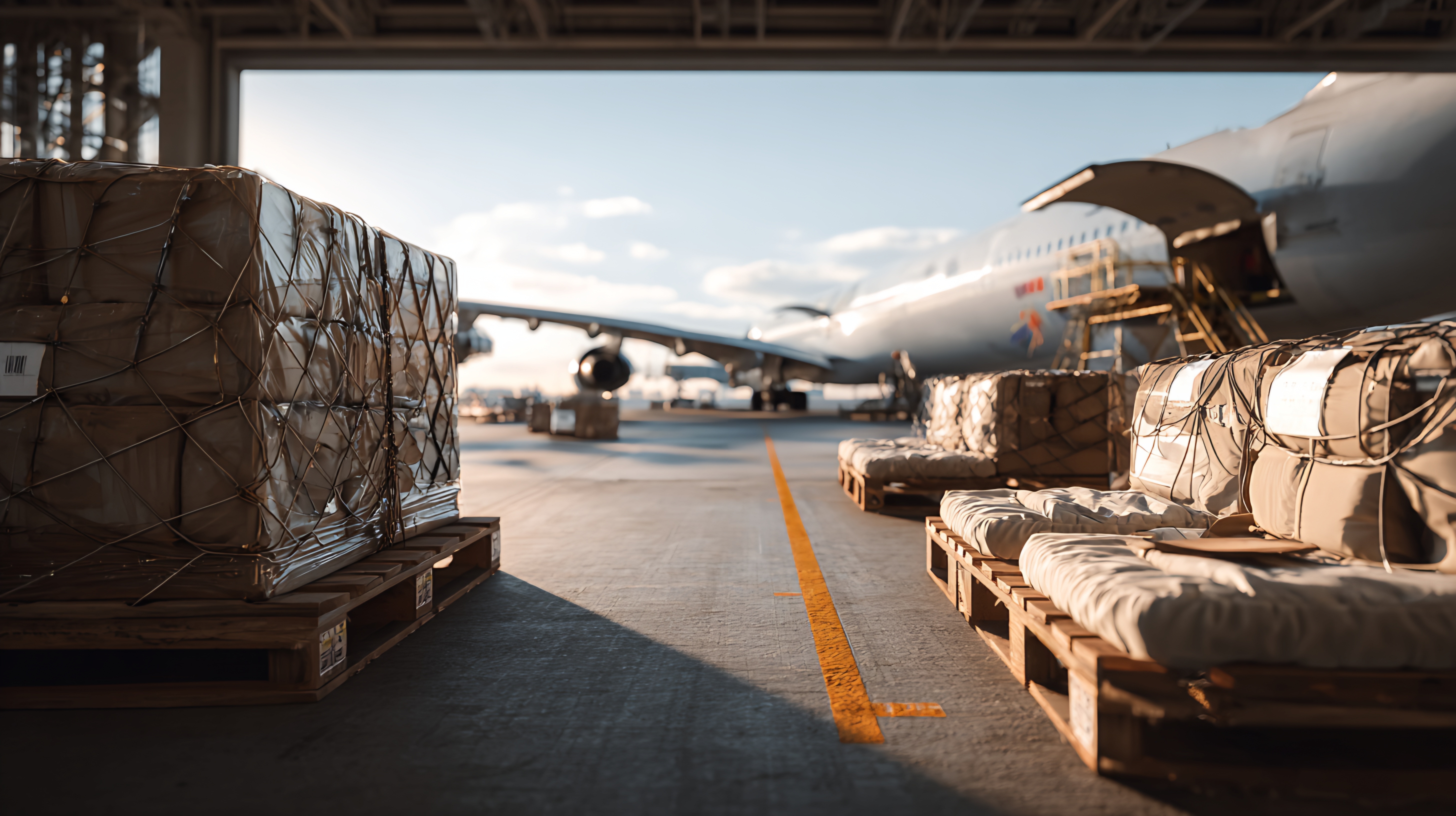 parcels waiting to be put onto a plane